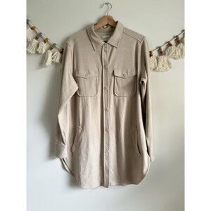 7 Diamonds Generation Shacket In Bone Neutral Plaid Longline Layering Cozy L